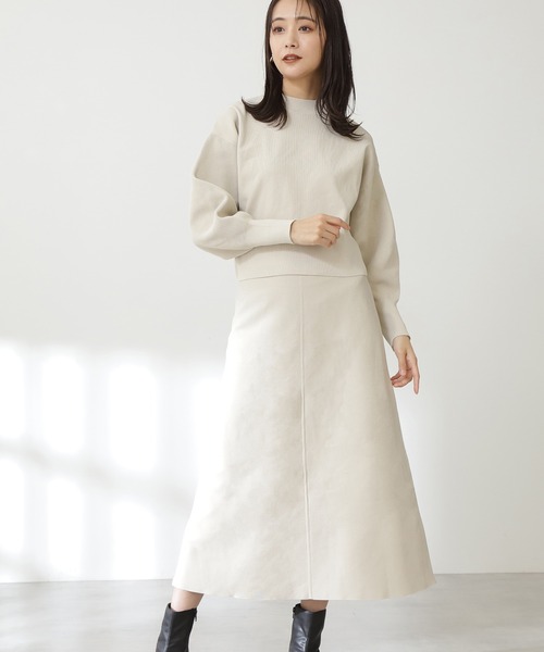 N.（N. Natural Beauty Basic）（エヌエヌナチュラルビューティーベーシック）の「◆ボトルネックニットセットアップ（ワンピース・レディース・モカ/ナチュラル/ライトグリーン/ブルー・MEDIUM）」の3枚目の写真