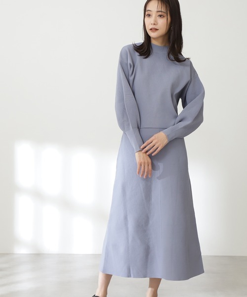 N.（N. Natural Beauty Basic）（エヌエヌナチュラルビューティーベーシック）の「◆ボトルネックニットセットアップ（ワンピース・レディース・モカ/ナチュラル/ライトグリーン/ブルー・MEDIUM）」の4枚目の写真