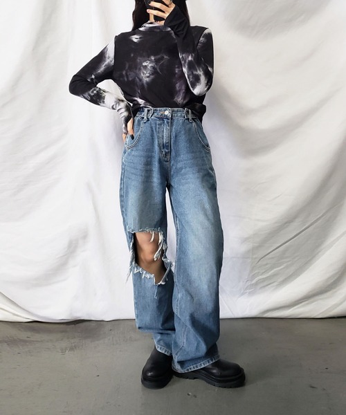 me+em select(ミームセレクト)の「【数量限定販売】タイダイフーディパーカーカットソー(Tシャツ/カットソー・レディース・ブラック/ピンク・FREE)」の10枚目の写真