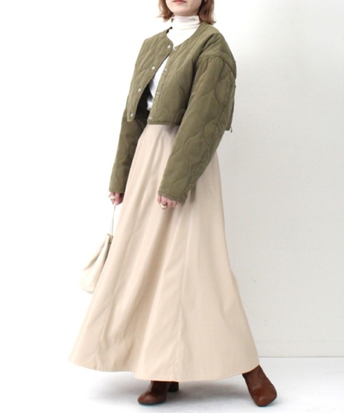 STYLEBLOCK（スタイルブロック）の「キルティングショートジャケット（ブルゾン・レディース・オレンジ/ブラック/オリーブ/グレイッシュベージュ・M）」の3枚目の写真
