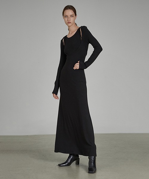 chuclla(チュクラ)の「【UNSPOKEN】Black two-piece inner knit dress UD21L011(ワンピース・レディース・ブラック・S/L/M)」の6枚目の写真