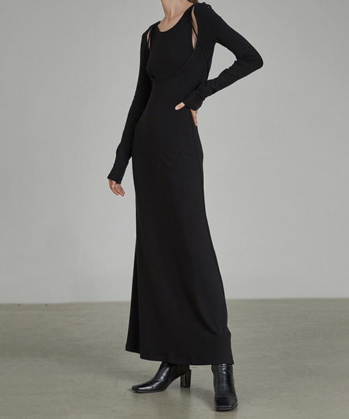 chuclla(チュクラ)の「【UNSPOKEN】Black two-piece inner knit dress UD21L011(ワンピース・レディース・ブラック・S/L/M)」の2枚目の写真