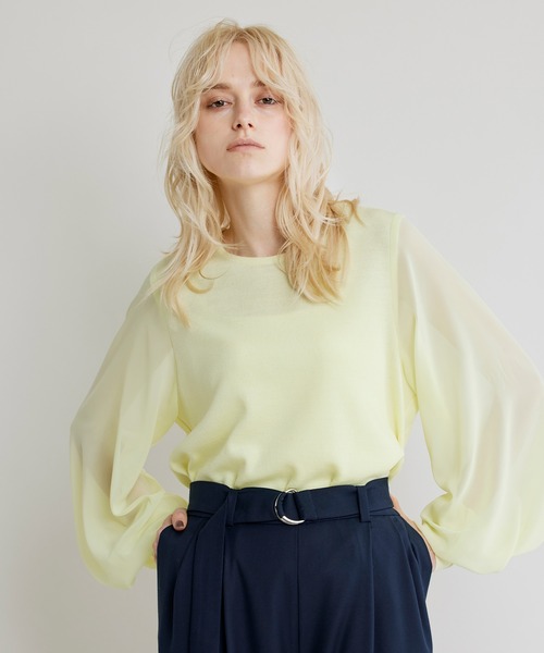 NOISE MAKER(ノイズメーカー)の「【手洗い可能】シアースリーブニットトップス(Tシャツ/カットソー・レディース・ライトグレー/ブラック/ネイビー/ライトグリーン/ライトイエロー・FREE)」の5枚目の写真