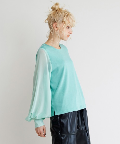 NOISE MAKER(ノイズメーカー)の「【手洗い可能】シアースリーブニットトップス(Tシャツ/カットソー・レディース・ライトグレー/ブラック/ネイビー/ライトグリーン/ライトイエロー・FREE)」の1枚目の写真