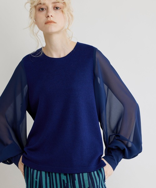 NOISE MAKER(ノイズメーカー)の「【手洗い可能】シアースリーブニットトップス(Tシャツ/カットソー・レディース・ライトグレー/ブラック/ネイビー/ライトグリーン/ライトイエロー・FREE)」の21枚目の写真