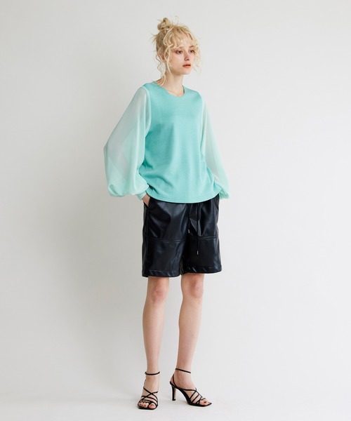 NOISE MAKER(ノイズメーカー)の「【手洗い可能】シアースリーブニットトップス(Tシャツ/カットソー・レディース・ライトグレー/ブラック/ネイビー/ライトグリーン/ライトイエロー・FREE)」の16枚目の写真