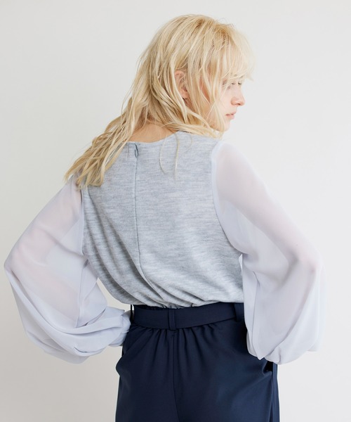 NOISE MAKER(ノイズメーカー)の「【手洗い可能】シアースリーブニットトップス(Tシャツ/カットソー・レディース・ライトグレー/ブラック/ネイビー/ライトグリーン/ライトイエロー・FREE)」の10枚目の写真