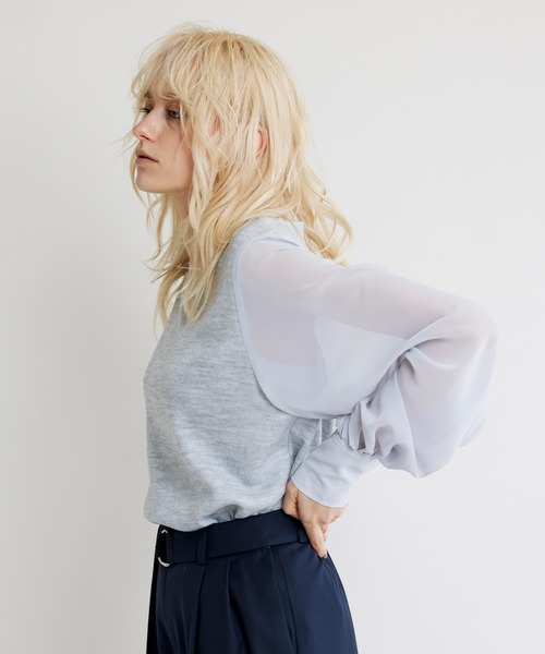 NOISE MAKER(ノイズメーカー)の「【手洗い可能】シアースリーブニットトップス(Tシャツ/カットソー・レディース・ライトグレー/ブラック/ネイビー/ライトグリーン/ライトイエロー・FREE)」の9枚目の写真