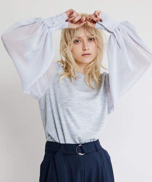 NOISE MAKER(ノイズメーカー)の「【手洗い可能】シアースリーブニットトップス(Tシャツ/カットソー・レディース・ライトグレー/ブラック/ネイビー/ライトグリーン/ライトイエロー・FREE)」の8枚目の写真