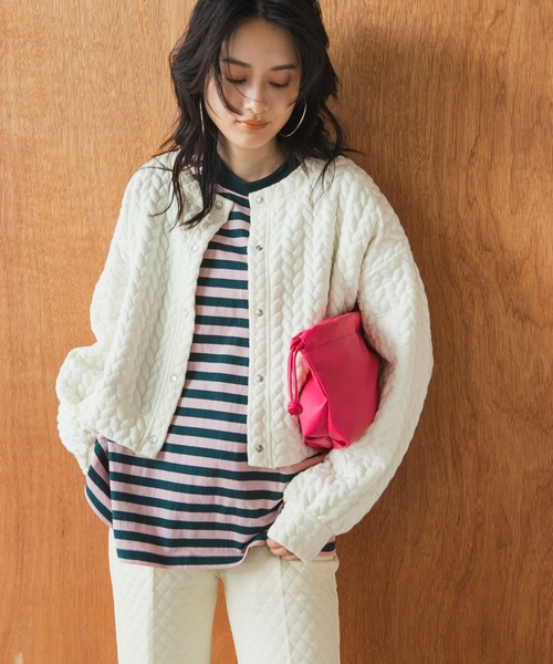 bohmal（ボマール）の「スナップボタンキルティングカーディガン（カーディガン/ボレロ・レディース・オレンジ/ホワイト・FREE）」の3枚目の写真