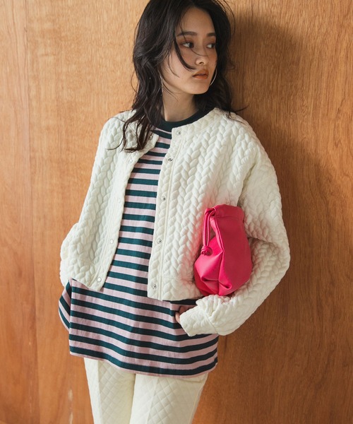 bohmal（ボマール）の「スナップボタンキルティングカーディガン（カーディガン/ボレロ・レディース・オレンジ/ホワイト・FREE）」の4枚目の写真