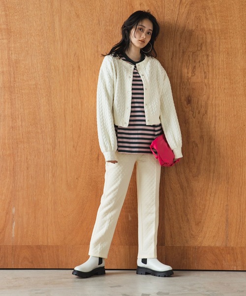 bohmal（ボマール）の「スナップボタンキルティングカーディガン（カーディガン/ボレロ・レディース・オレンジ/ホワイト・FREE）」の5枚目の写真