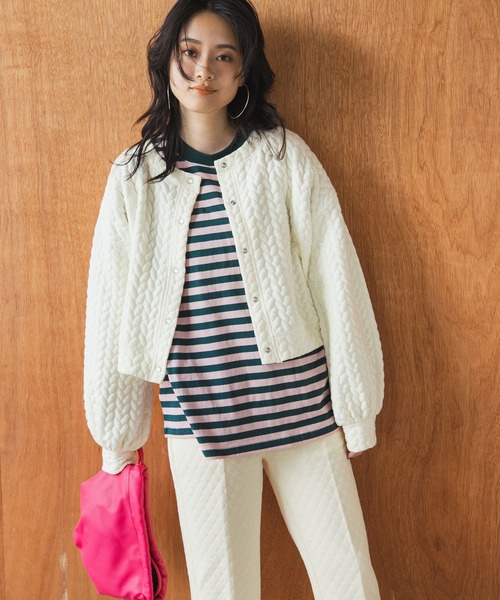 bohmal（ボマール）の「スナップボタンキルティングカーディガン（カーディガン/ボレロ・レディース・オレンジ/ホワイト・FREE）」の7枚目の写真