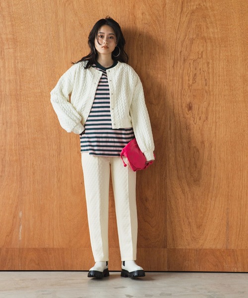 bohmal（ボマール）の「スナップボタンキルティングカーディガン（カーディガン/ボレロ・レディース・オレンジ/ホワイト・FREE）」の8枚目の写真