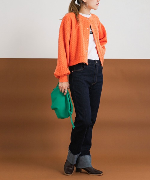 bohmal（ボマール）の「スナップボタンキルティングカーディガン（カーディガン/ボレロ・レディース・オレンジ/ホワイト・FREE）」の13枚目の写真