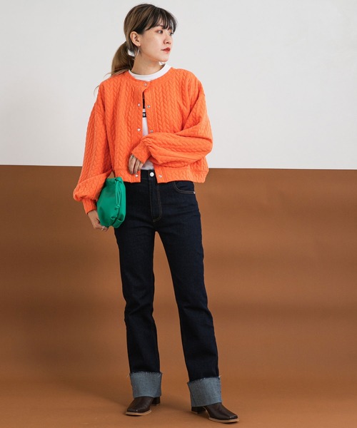 bohmal（ボマール）の「スナップボタンキルティングカーディガン（カーディガン/ボレロ・レディース・オレンジ/ホワイト・FREE）」の14枚目の写真