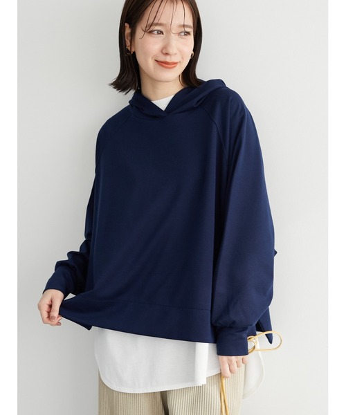 Green　Parks（グリーンパークス）の「ポンチ風パーカー＊（パーカー・レディース・ネイビー/オフホワイト/グリーン・FREE）」の3枚目の写真