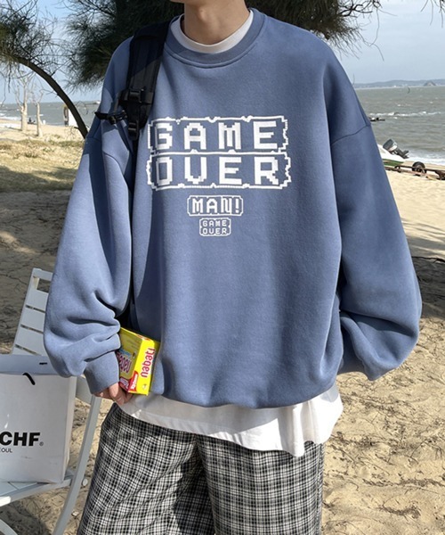 NOWLE(ノウル)の「【NOWLE】GAME OVERプリント ビッグシルエット トレーナー(スウェット・メンズ・ブラック/グレー/ブルー・MEDIUM/LARGE/X-LARGE/XX-LARGE)」の3枚目の写真