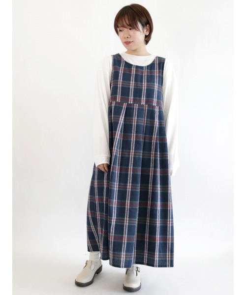 ehka sopo（エヘカソポ）の「チェック柄タックジャンパースカート（ジャンパースカート・レディース・ピンク/ブルー/ミント・ﾌﾘ-）」の2枚目の写真