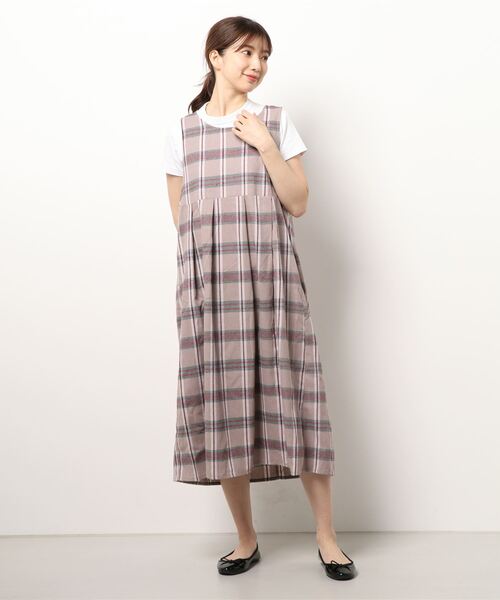 ehka sopo（エヘカソポ）の「チェック柄タックジャンパースカート（ジャンパースカート・レディース・ピンク/ブルー/ミント・ﾌﾘ-）」の6枚目の写真