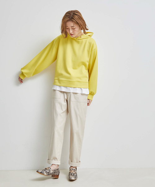 ROPE' PICNIC（ロペピクニック）の「【リンクコーデ】ダンボールショートフーディー（パーカー・レディース・ブラック/キナリ/イエロー・38）」の5枚目の写真