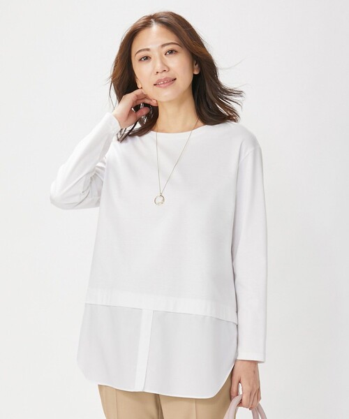 J.PRESS(ジェイプレス)の「【接触冷感・UVケア】レイヤードジャージー カットソー(Tシャツ/カットソー・レディース・ホワイト系/ブラック系1/ネイビー系1・T13/T15)」の2枚目の写真