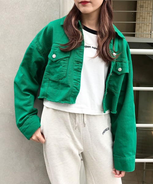 INGNI（イング）の「ダメージショートGジャン（デニムジャケット・レディース・グレー/ピンク/イエロー/グリーン/アイボリー/ブルー系その他3・M）」の4枚目の写真