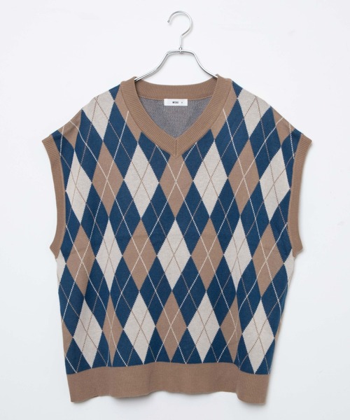 WEGO（ウィゴー）の「WEGO/アーガイルルーズニットベスト（ベスト・メンズ・グリーン系その他2/ホワイト系その他2/グレー系その他2/ブルー系その他2・MEDIUM/LARGE）」の15枚目の写真