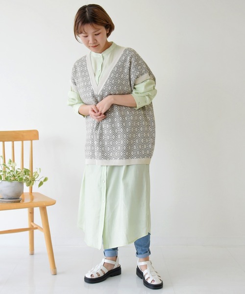 sango（sango）の「ヨーク切替シャツワンピース（ワンピース・レディース・オフホワイト/ベージュ系その他/グリーン系その他・FREE）」の3枚目の写真