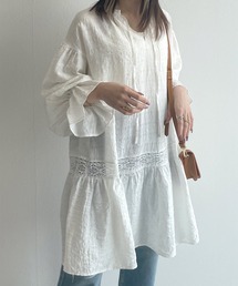 w closet | バンドネックレース切替チュニックワンピース(ワンピース)