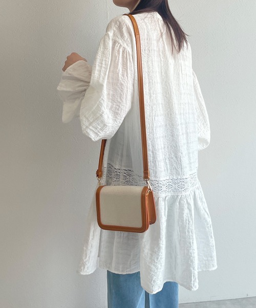 w closet(ダブルクローゼット)の「バンドネックレース切替チュニックワンピース(ワンピース・レディース・オフホワイト/グリーン/サックスブルー・FREE)」の8枚目の写真