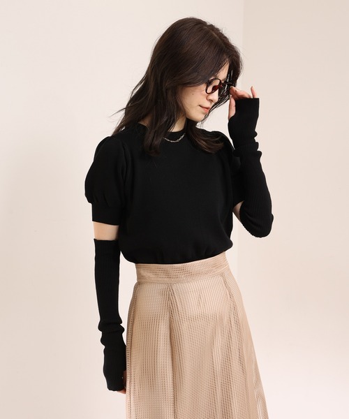 one after another NICE CLAUP（ワンアフターアナザーナイスクラップ）の「アームウォーマーセット半袖カーディガン（ニット/セーター・レディース・ブラック/ライトピンク/ライトベージュ/オフホワイト・FREE）」の15枚目の写真