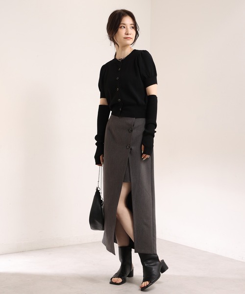 one after another NICE CLAUP（ワンアフターアナザーナイスクラップ）の「アームウォーマーセット半袖カーディガン（ニット/セーター・レディース・ブラック/ライトピンク/ライトベージュ/オフホワイト・FREE）」の12枚目の写真