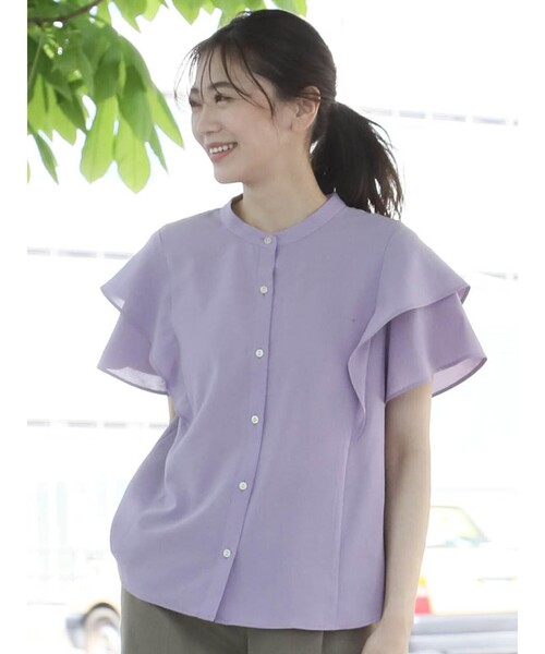 極美品 Reflect ラッフルスリーブ ブラウス ブルー系 リフレクト 極美品 Reflect ラッフルスリーブ ブラウス ブルー系 リフレクト
