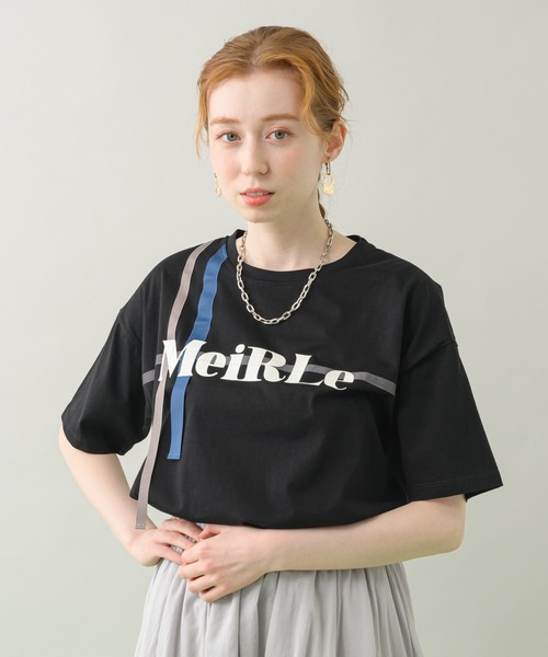 Paradise Picnic（パラダイスピクニック）の「コットンテープ使いロゴTシャツ（Tシャツ/カットソー・レディース・ホワイト/ブラック・FREE）」の6枚目の写真