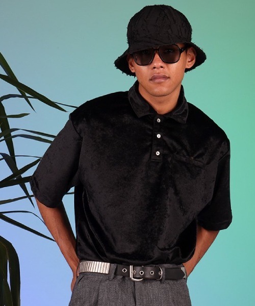 SON OF THE CHEESE(サノバチーズ)の「【SON OF CHEESE/サノバチーズ】Velor Polo(ポロシャツ・メンズ・ブラック/ワイン・MEDIUM/LARGE/SMALL)」の2枚目の写真