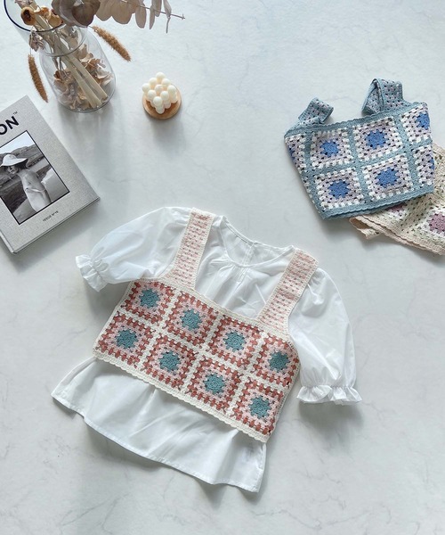 AS KNOW AS plus（アズノゥアズプラス）の「●かぎ針ビスチェ 5分袖ブラウス（シャツ/ブラウス・レディース・ベージュ/オフホワイト/ミント・FREE）」の2枚目の写真