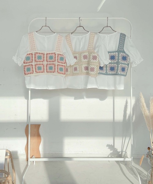 AS KNOW AS plus（アズノゥアズプラス）の「●かぎ針ビスチェ 5分袖ブラウス（シャツ/ブラウス・レディース・ベージュ/オフホワイト/ミント・FREE）」の9枚目の写真