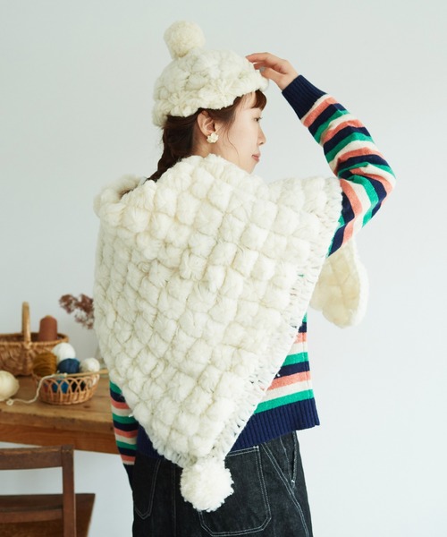 chambre de charme（シャンブルドゥシャーム）の「cdc 手紡ぎウール ぽこっとニット帽（ニットキャップ/ビーニー・レディース・ホワイト・FREE）」の2枚目の写真