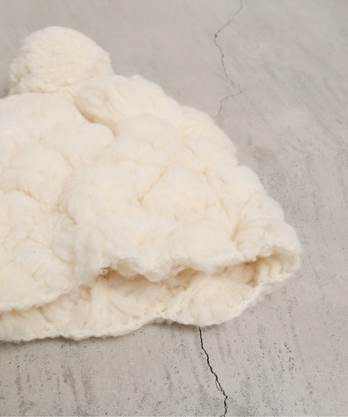 chambre de charme（シャンブルドゥシャーム）の「cdc 手紡ぎウール ぽこっとニット帽（ニットキャップ/ビーニー・レディース・ホワイト・FREE）」の3枚目の写真