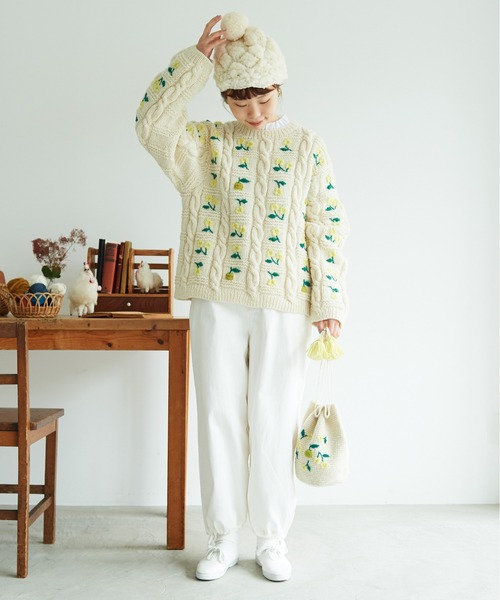 chambre de charme（シャンブルドゥシャーム）の「cdc 手紡ぎウール ぽこっとニット帽（ニットキャップ/ビーニー・レディース・ホワイト・FREE）」の6枚目の写真