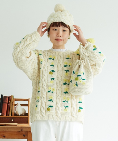 chambre de charme（シャンブルドゥシャーム）の「cdc 手紡ぎウール ぽこっとニット帽（ニットキャップ/ビーニー・レディース・ホワイト・FREE）」の8枚目の写真