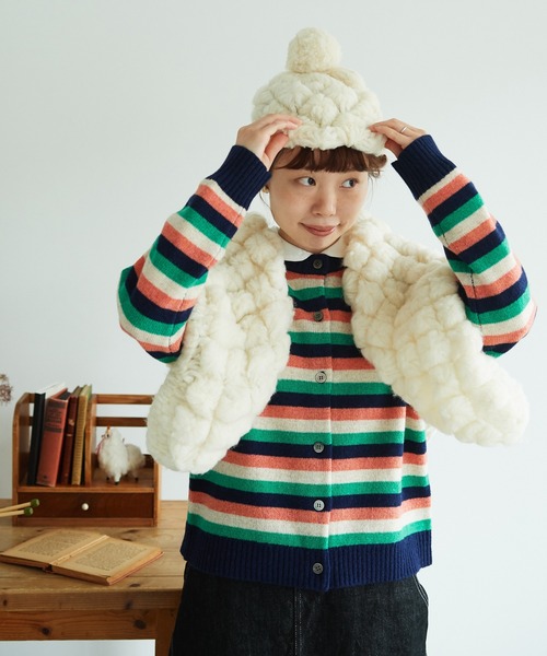 chambre de charme（シャンブルドゥシャーム）の「cdc 手紡ぎウール ぽこっとニット帽（ニットキャップ/ビーニー・レディース・ホワイト・FREE）」の12枚目の写真