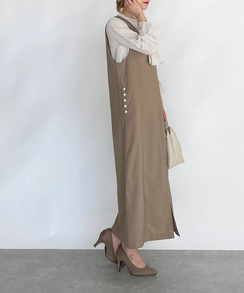 PICCIN（ピッチン）の「ポケットパールジャンパースカート（ジャンパースカート・レディース・ネイビー/ライトグリーン/モカ・M）」の4枚目の写真