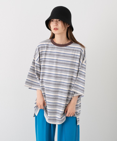 WHIMSIC（ウィムジック）の「【WHIMSIC】マルチボーダートリムTシャツ（Tシャツ/カットソー・レディース・ブラック/グレー/アイボリー・FREE）」の9枚目の写真