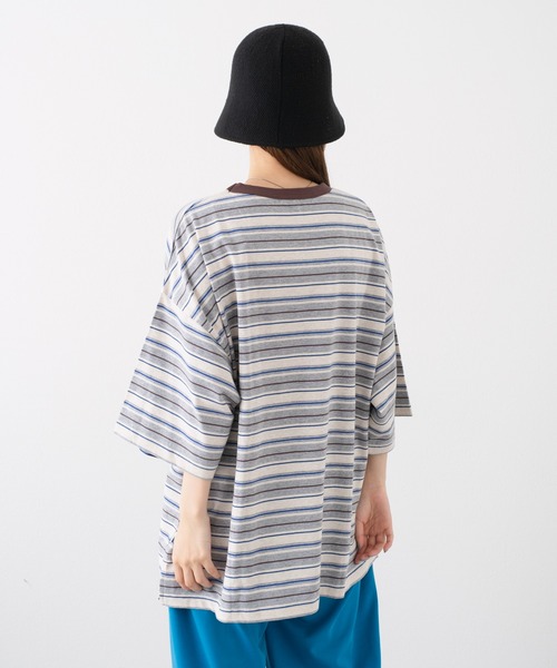 WHIMSIC（ウィムジック）の「【WHIMSIC】マルチボーダートリムTシャツ（Tシャツ/カットソー・レディース・ブラック/グレー/アイボリー・FREE）」の10枚目の写真