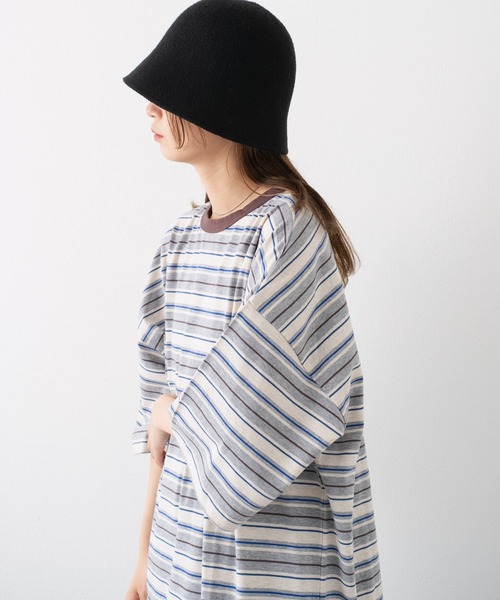 WHIMSIC（ウィムジック）の「【WHIMSIC】マルチボーダートリムTシャツ（Tシャツ/カットソー・レディース・ブラック/グレー/アイボリー・FREE）」の11枚目の写真