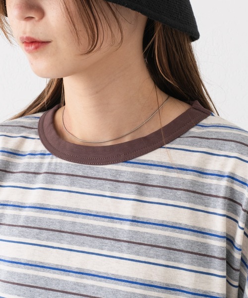 WHIMSIC（ウィムジック）の「【WHIMSIC】マルチボーダートリムTシャツ（Tシャツ/カットソー・レディース・ブラック/グレー/アイボリー・FREE）」の13枚目の写真