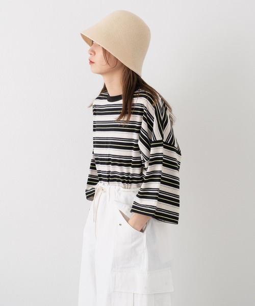 WHIMSIC（ウィムジック）の「【WHIMSIC】マルチボーダートリムTシャツ（Tシャツ/カットソー・レディース・ブラック/グレー/アイボリー・FREE）」の20枚目の写真