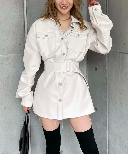 SPIRALGIRL(スパイラルガール)の「合皮オーバーシャツジャケット(ライダースジャケット・レディース・ホワイト/ブラック/グリーン・FREE)」の21枚目の写真